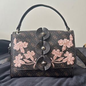 Elegant Brown and Pink Floral Handbag